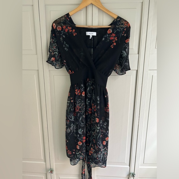 NWOT REISS Sadie Sheer Black Short Sleeves Flowy Floral Printed Mini Dre… - Picture 3 of 9
